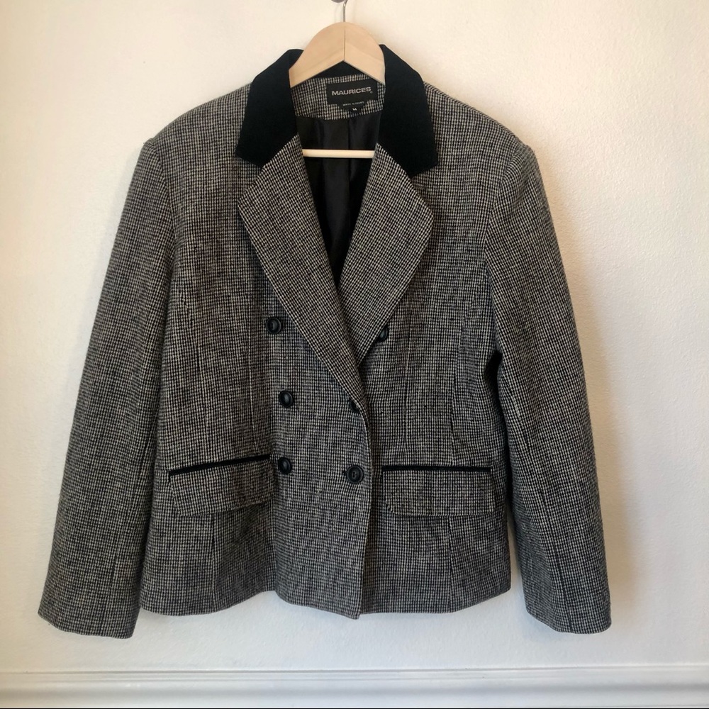VINTAGE | Wool-Suede Black & White Tweed Blazer M